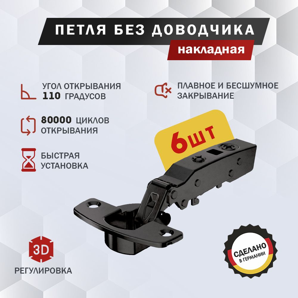 Петля мебельная Hettich Sensys 8675 Black накладная, угол открывания 110 градусов, Clip-on, без доводчика, #1