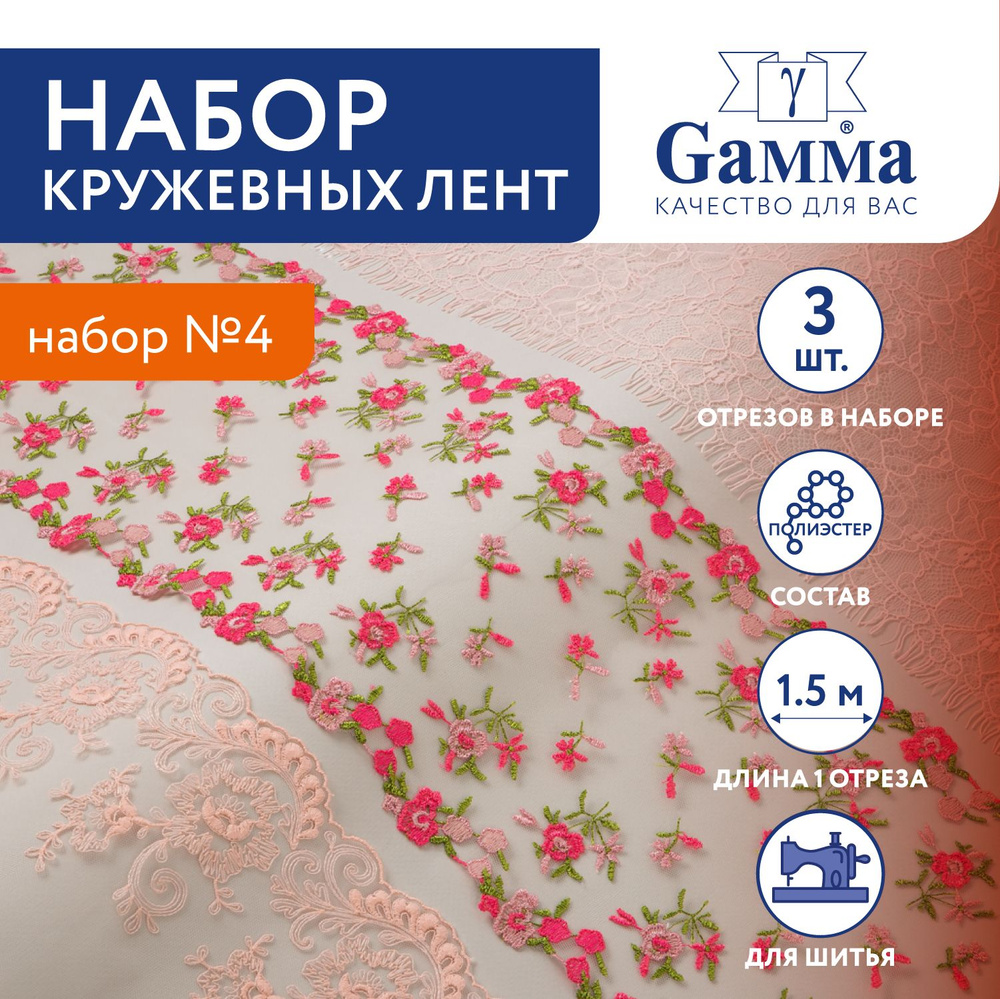 Набор кружевных лент "Gamma" LUS-3 3 шт 1.5 м набор №4 (розовый) #1