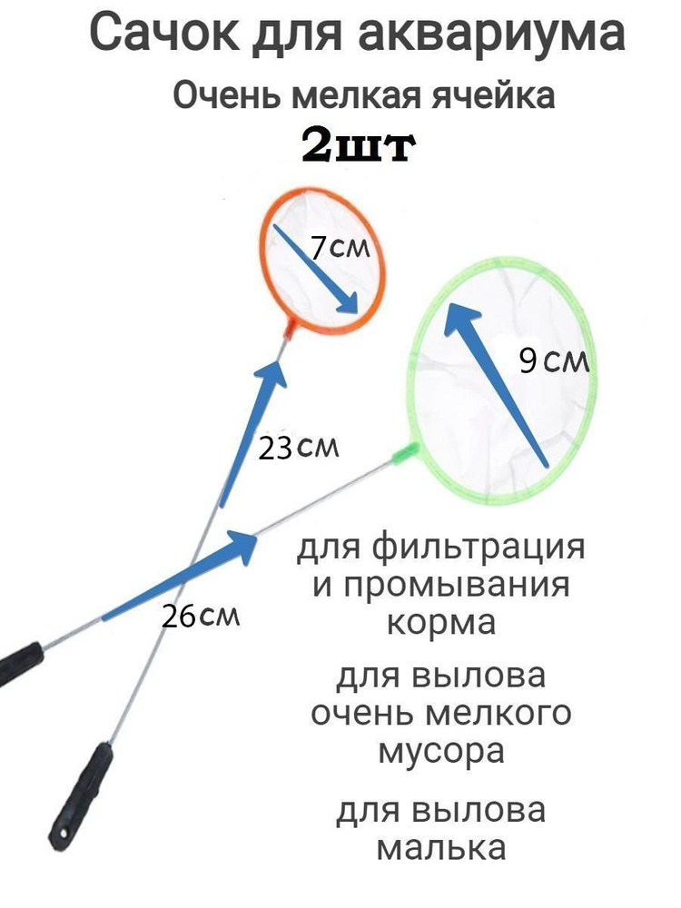 Сачок для аквариума, малька и промывки корма для рыбок и артемии, набор большой и маленький  #1