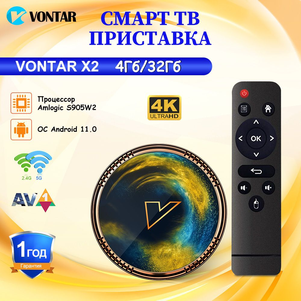 Vontar Медиаплеер Смарт ТВ-Приставка Vontar X2 Amlogic S905W2 Android, 4 ГБ/32 ГБ  #1