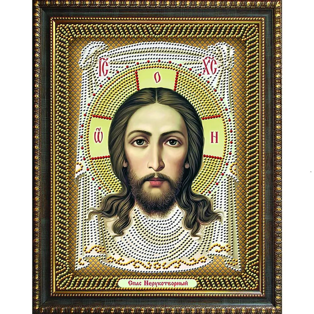 Алмазная мозаика Новый мир икона "Спас Нерукотворный", 20х30, холст на подрамнике, частичная выкладка #1