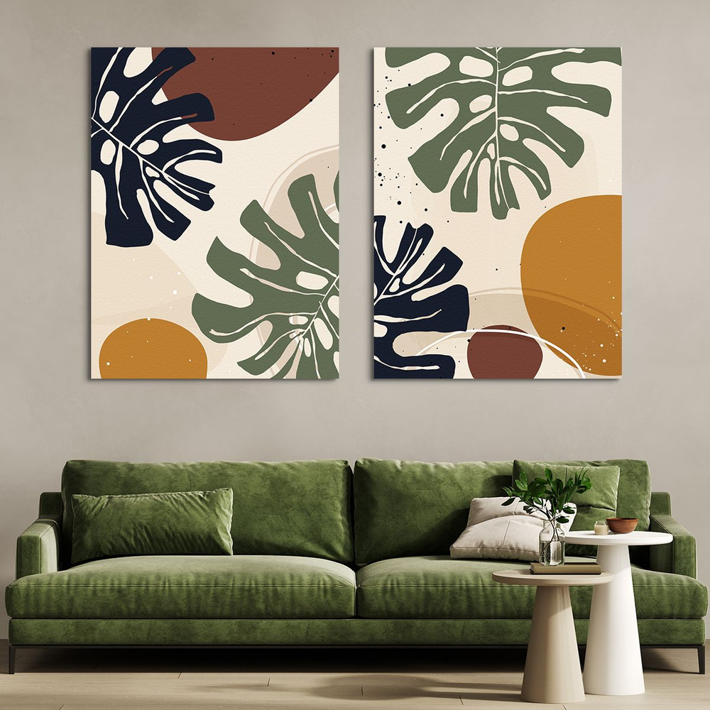 Модульная картина на стену, на холсте - Ботаническая иллюстрация тропические растения 120x80 см  #1