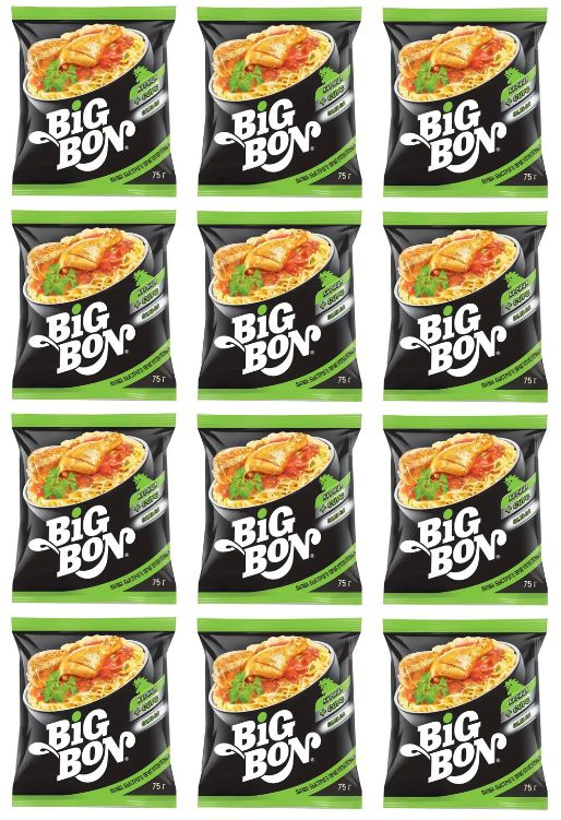 Лапша быстрого приготовления BIG BON куриная + соус сальса 75 г - 12 штук  #1