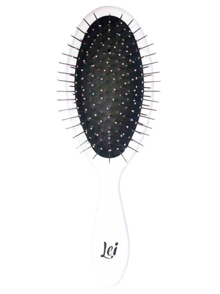 Lei Расческа для волос массажная пластиковая с металлическими зубчиками 22см, белая  #1