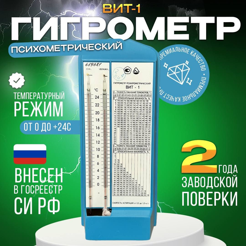 Гигрометр психрометрический ВИТ-1 (от 0 до +24) с поверкой РФ на 2 года  #1