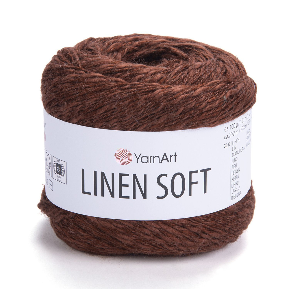 Пряжа Linen soft YarnArt - 7309 (коричневый), 30% лен, 36% вискоза, 34% хлопок, (100г, 272м) нитки для #1