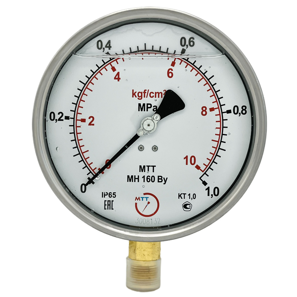 Манометр виброустойчивый МН160 от 0 до 1 МПа (10 бар), резьба М20х1,5 класс точности 1 диаметр корпуса #1