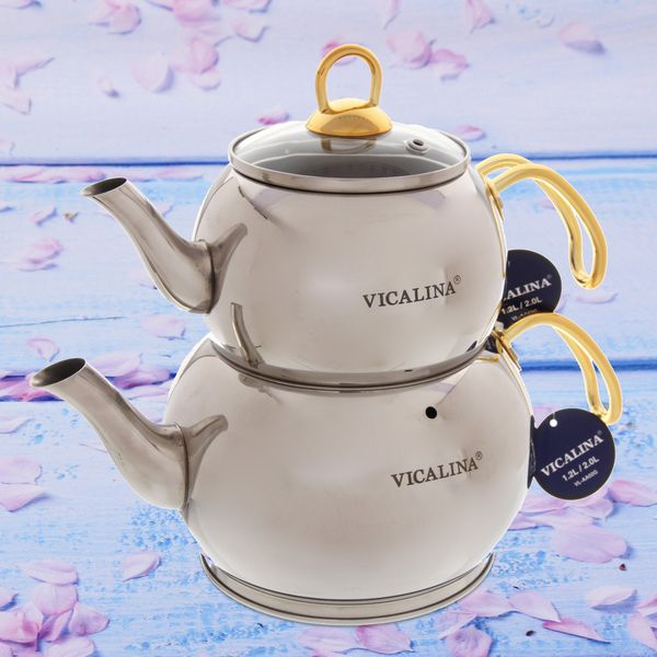 Чайник двойной турецкий 1,2+2л "Vicalina" серебрянный VL-AA02G #1