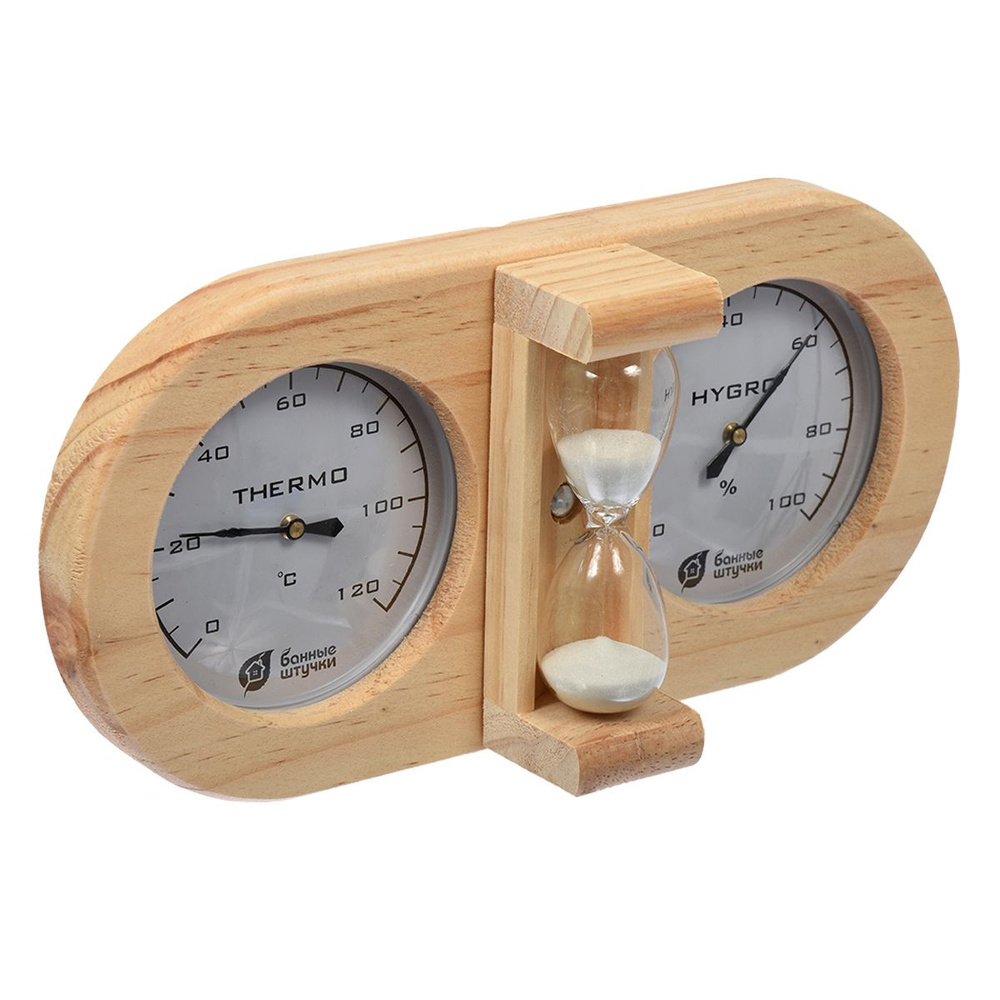 Термометр с гигрометром для бани и сауны Банная станция с песочными часами, 27х13,8х7,5 см  #1
