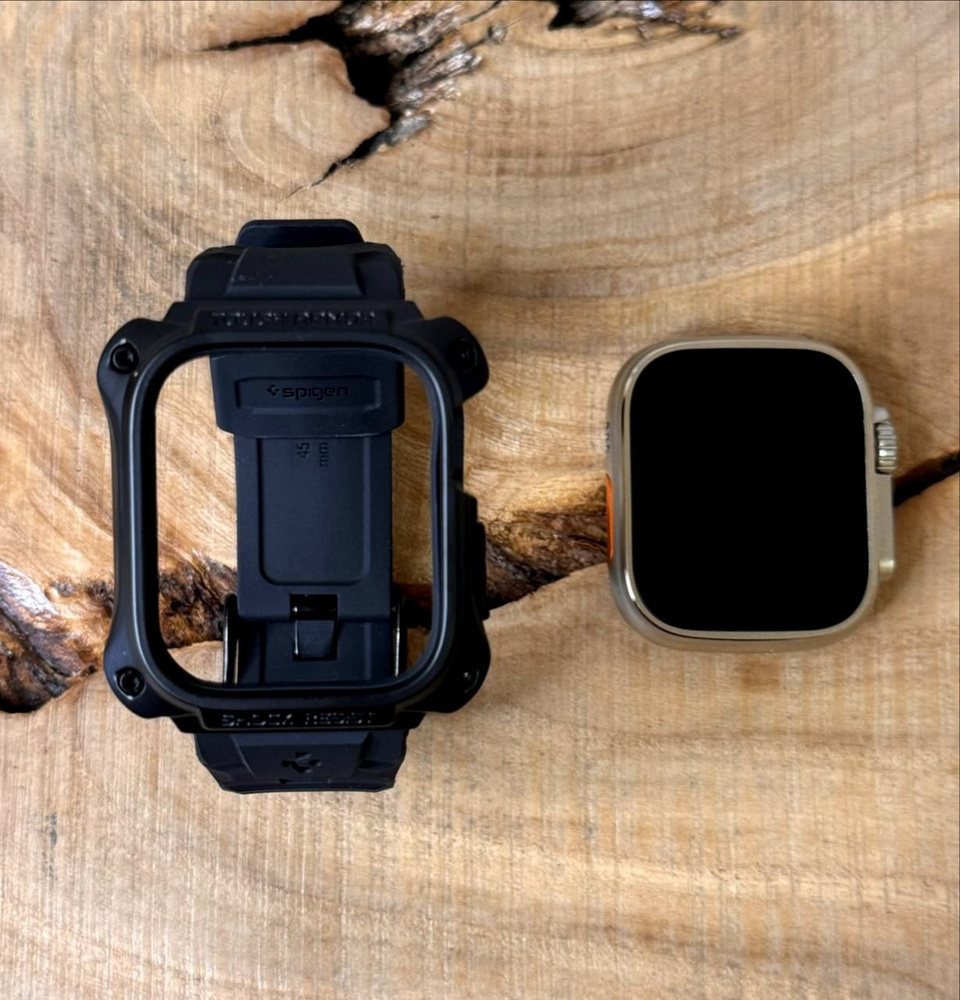 Ремешок с бампером для часов Apple Watch Ultra 42/44/45/49mm / Spigen Rugged / Черный  #1