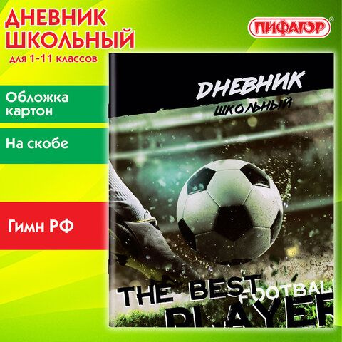 Дневник 1-11 класс 40 листов, на скобе, ПИФАГОР, обложка картон, "Футбол", 8 штук  #1