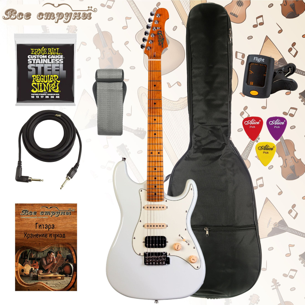 Электрогитара Jet JS-400 OW Stratocaster с тёплым чехлом, струнами Ernie  Ball, кабелем, тюнером и ремнём - купить с доставкой по выгодным ценам в  интернет-магазине OZON (1067212867)