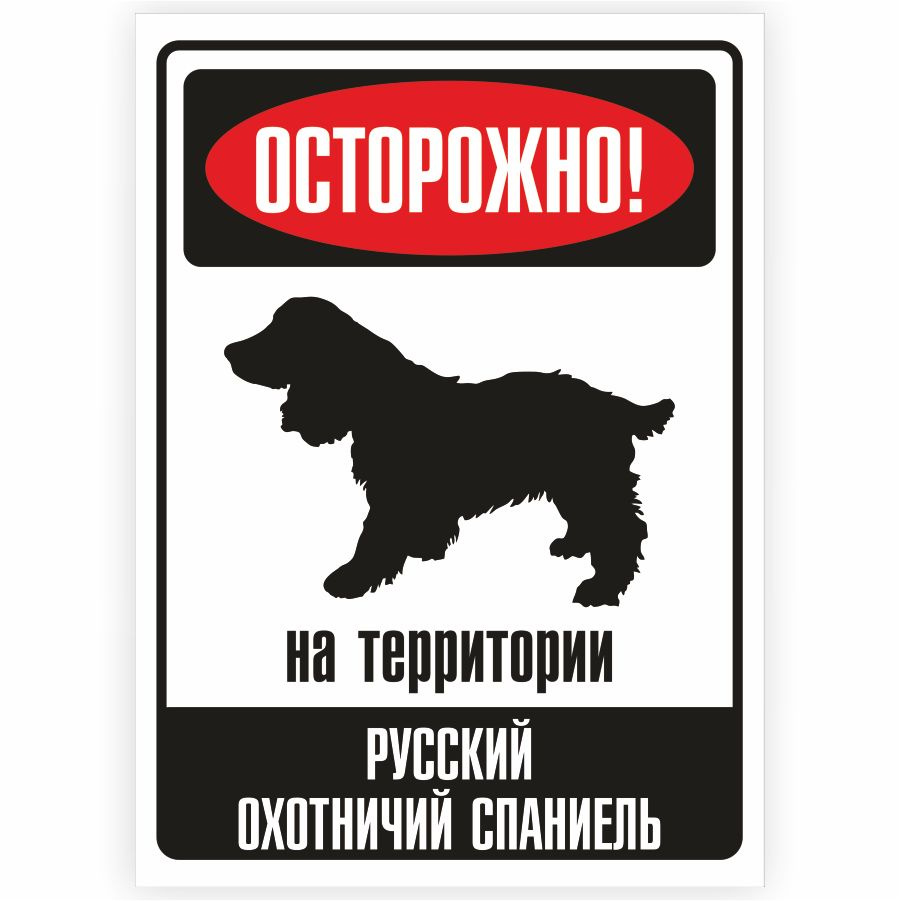 Табличка, металлическая, DANGER DOG, Осторожно! На территории Русский охотничий спаниель, 18x25 см  #1
