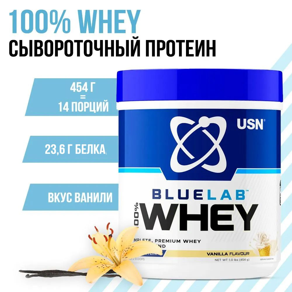 USN BlueLab 100% Premium Whey Van БЛЮЛАБ 100% ВЕЙ ПРЕМИУМ ПРОТЕИН со вкусом ванили, порошок, 454 гр  #1