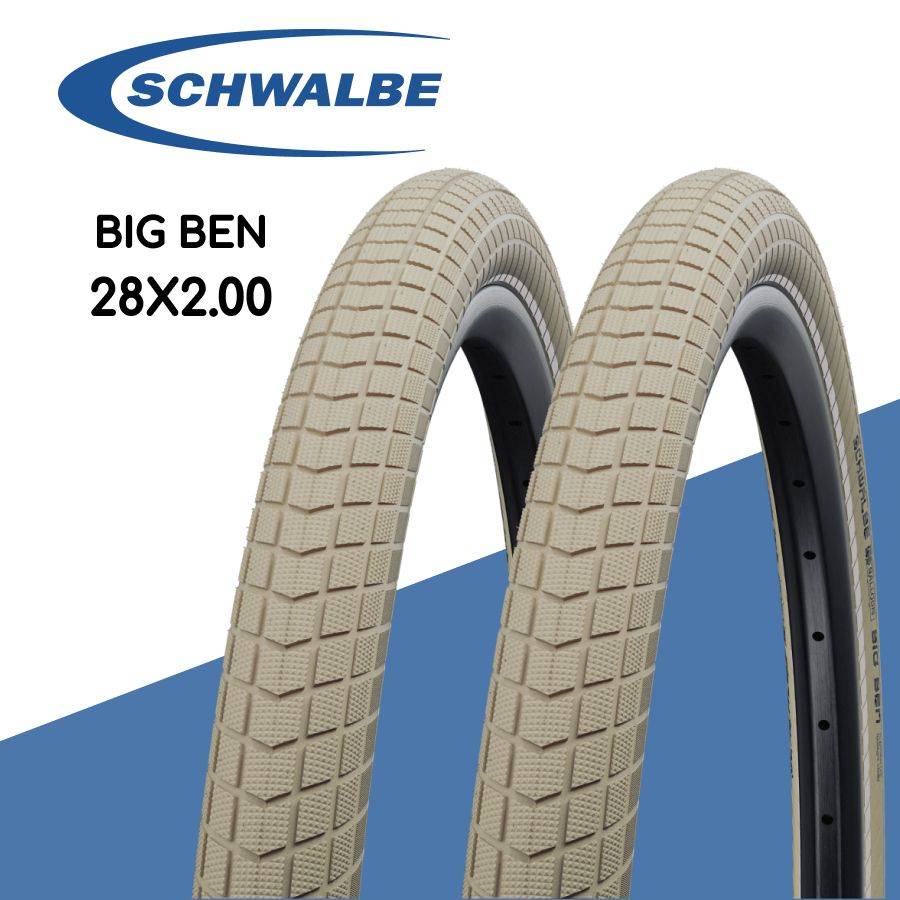 Покрышка велосипедная Schwalbe Big Ben K-Guard 28x2.0 кремовая со светоотражающей полосой, комплект 2 #1