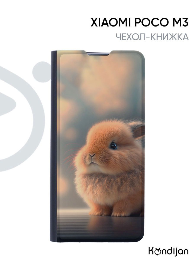 Чехол для Xiaomi Poco M3 с рисунком, защитный, противоударный, с магнитом, черный с принтом КРОЛ / Ксиоми #1