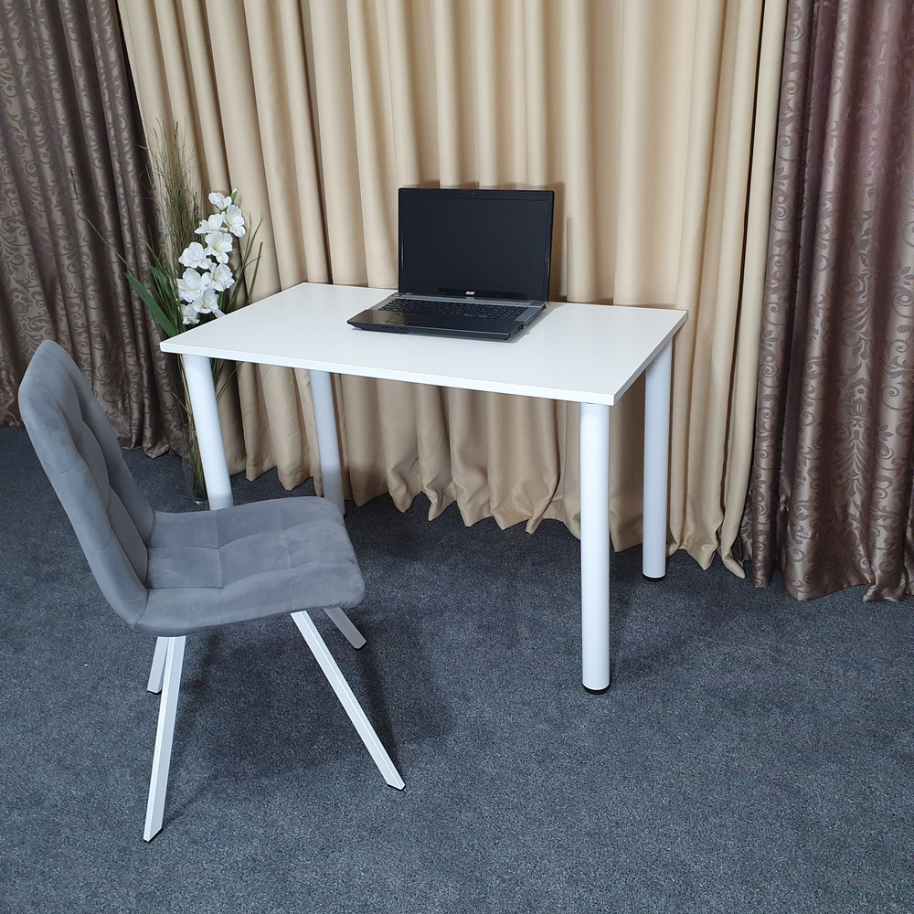 Компьютерный стол Белый 110*60 см. Белые ножки #1