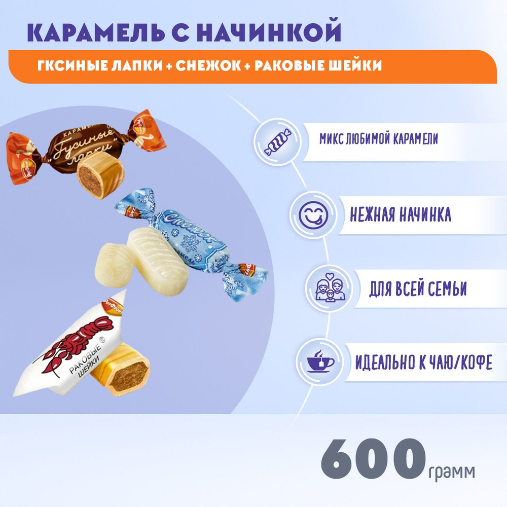 Карамель Микс Гусиные лапки + Снежок + Раковые шейки 600 грамм / Рот Фронт  #1