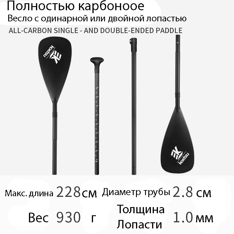 Полностью карбоновое двухлопастное весло Koetsu 2 в 1 для сапборда и для каяка, или байдарки, голубой #1