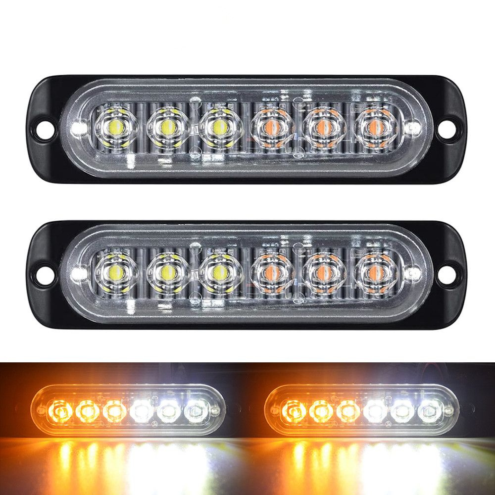 2ШТ Стробоскоп для авто / проблесковый маяк / 6 LED 12-24V Желтый белый  #1