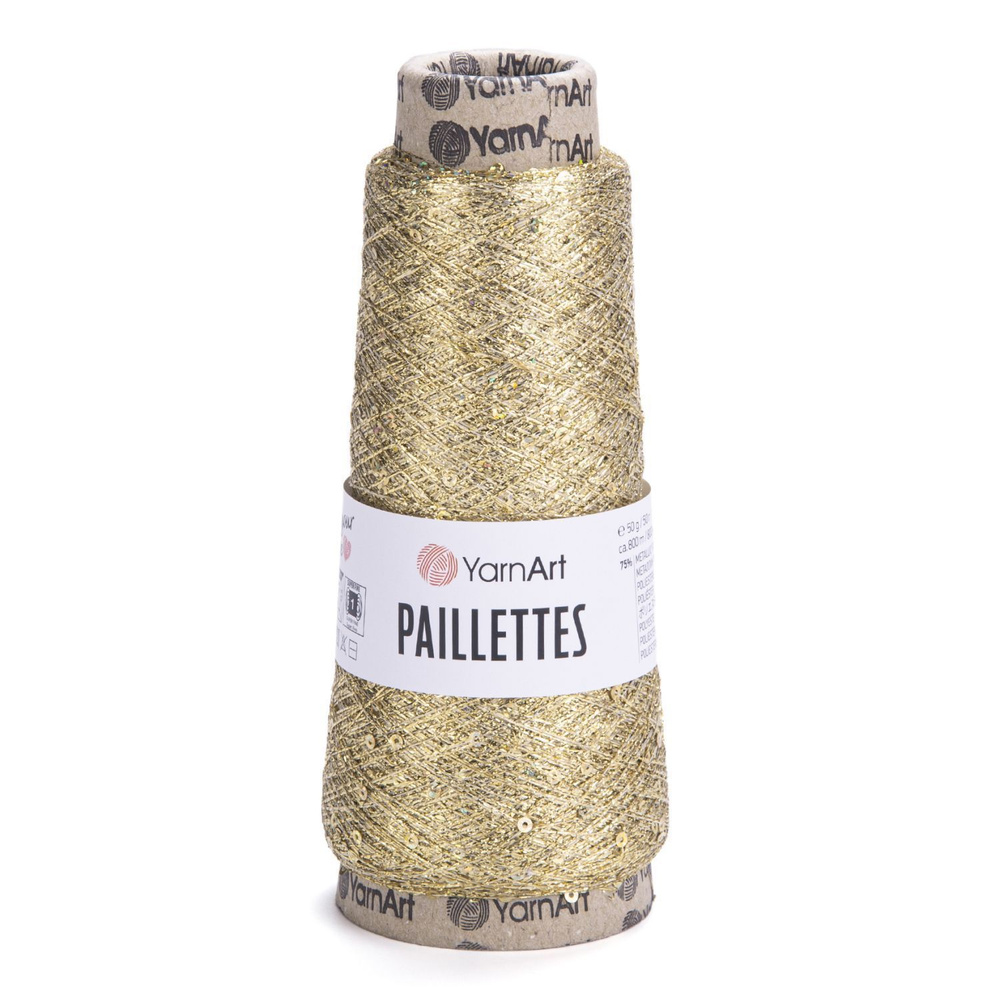 Пряжа Paillettes YarnArt - 8002 (золотой), 75% полиэстер металлик, 25% пайетки, (50г, 800м) нитки для #1