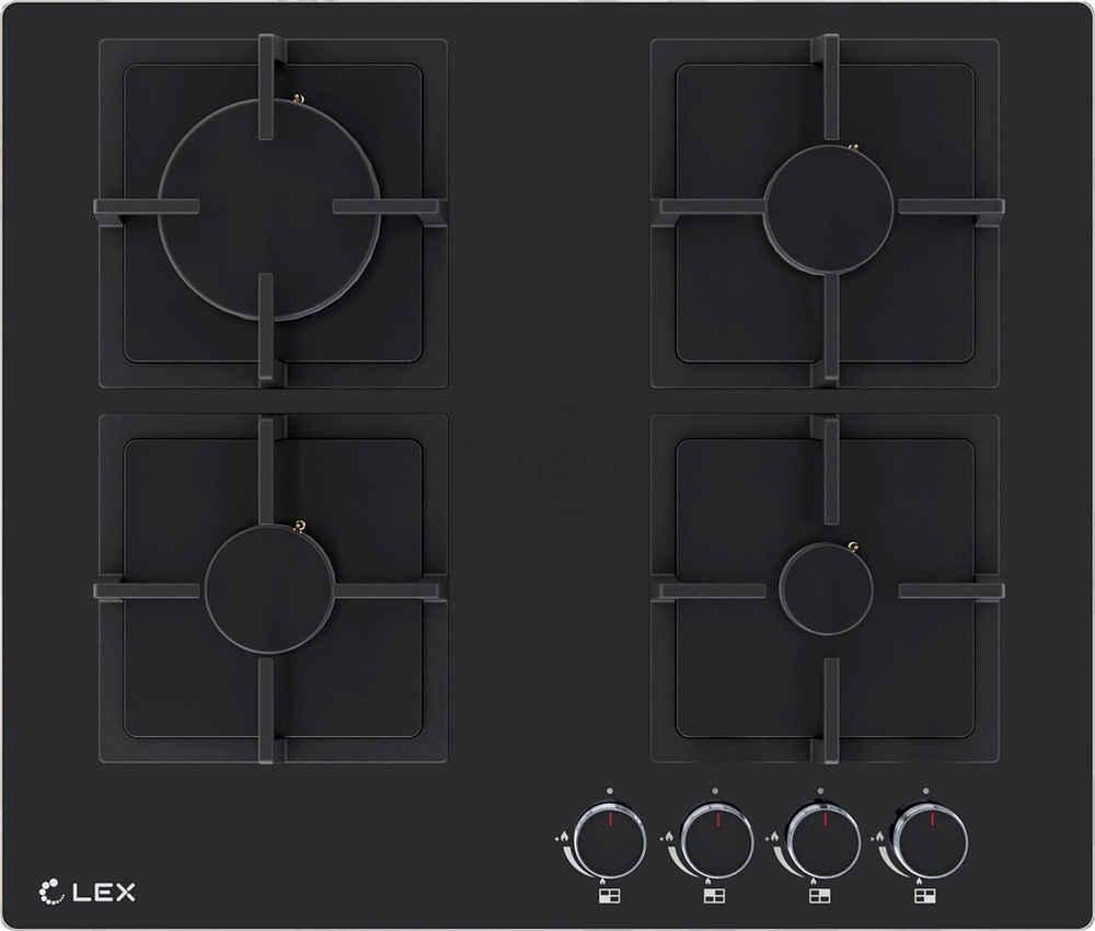 Варочная панель газовая встраиваемая LEX / Лекс GVG 644A BBL закаленное стекло черный 40x600x510мм 4 #1