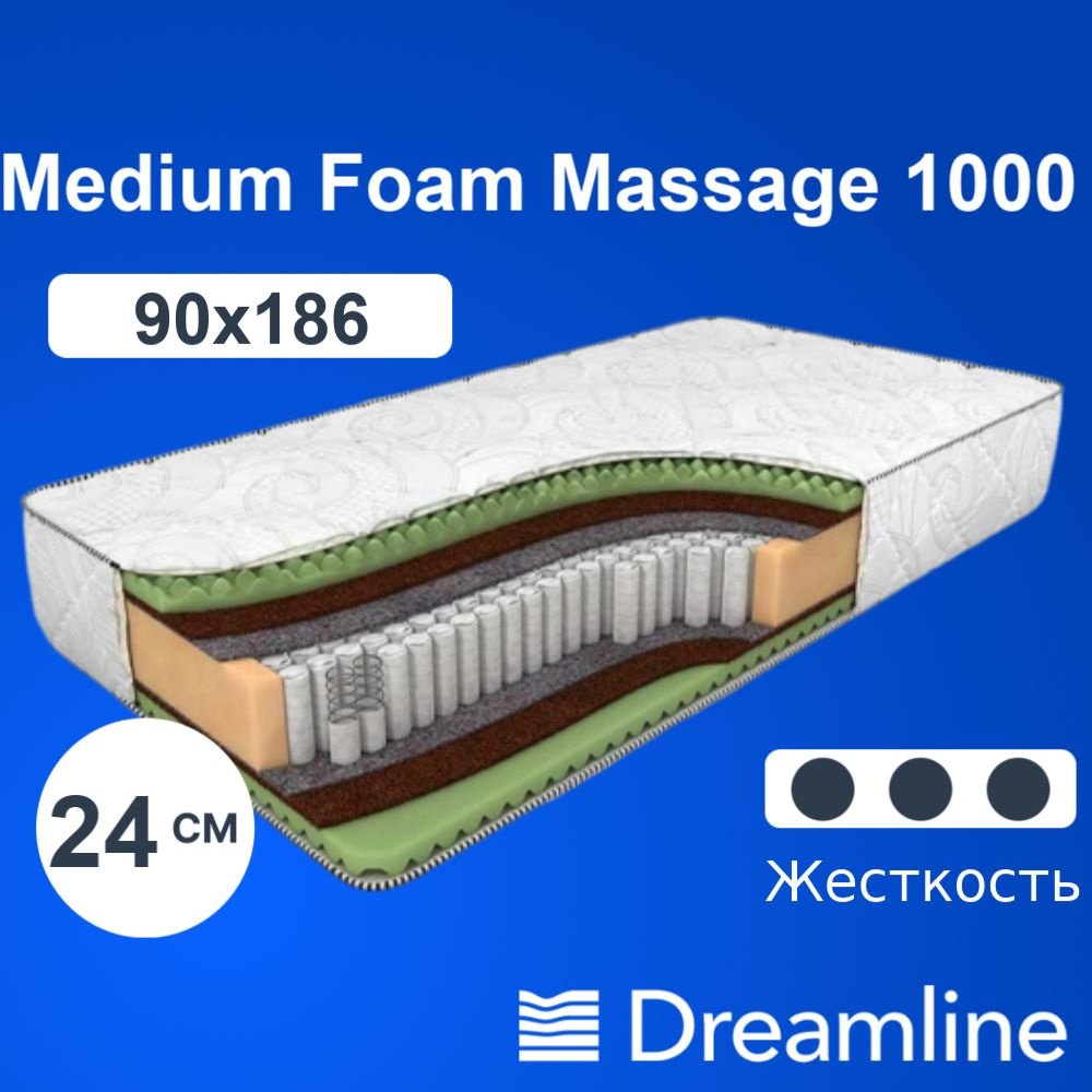 DreamLine Матрас Medium Foam Massage 1000, Независимые пружины, 90х186 см #1