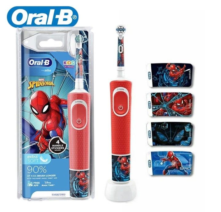 Oral-B Электрическая зубная щетка Vitality Kids D100K, Frozen,1шт насадка, 4 длинные наклейки, красный, #1