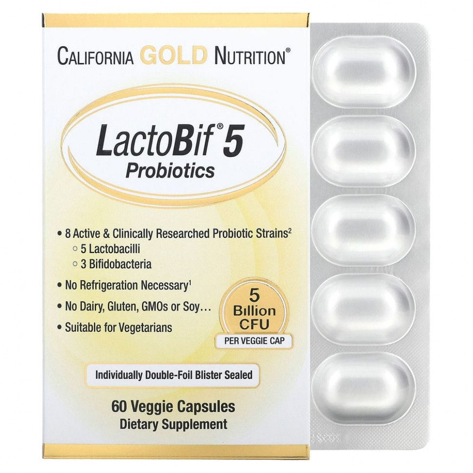 California Gold Nutrition, LactoBif, пробиотики, 5 млрд КОЕ, 60 растительных капсул  #1