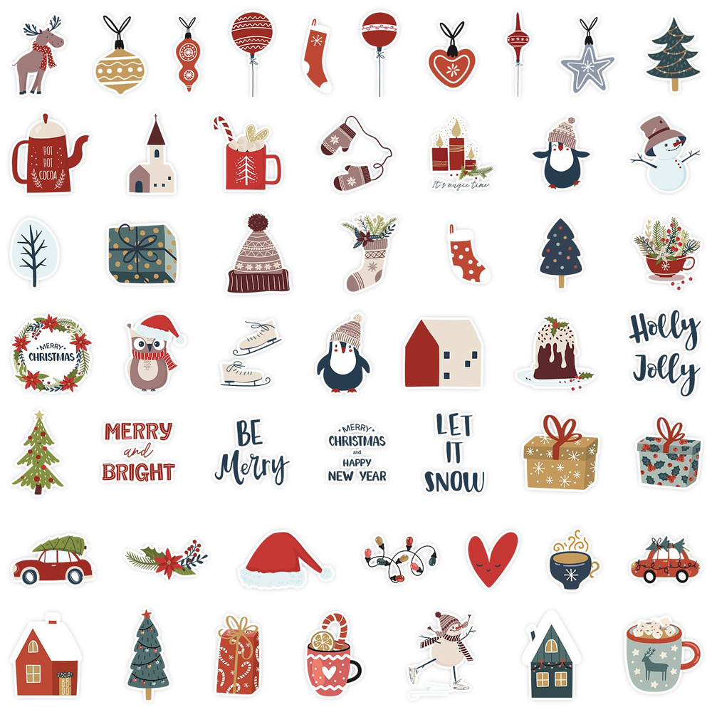 Набор многоразовых декоративных наклеек стикеров для декора Merry Christmas, Новый Год, Зимние праздники, #1