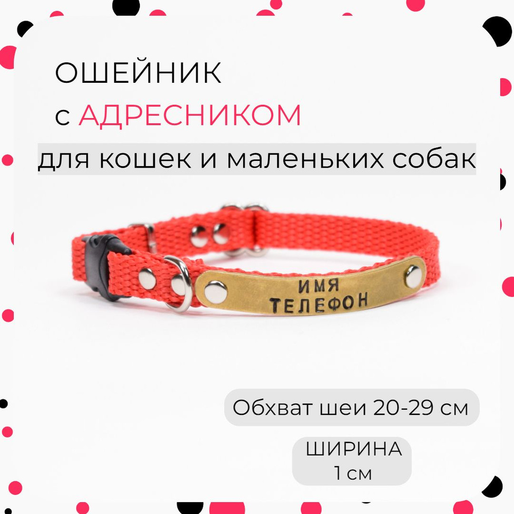 Адресник для кошек с ошейником, 20-29 см, ширина 1 см, красный, DOG Goods  #1