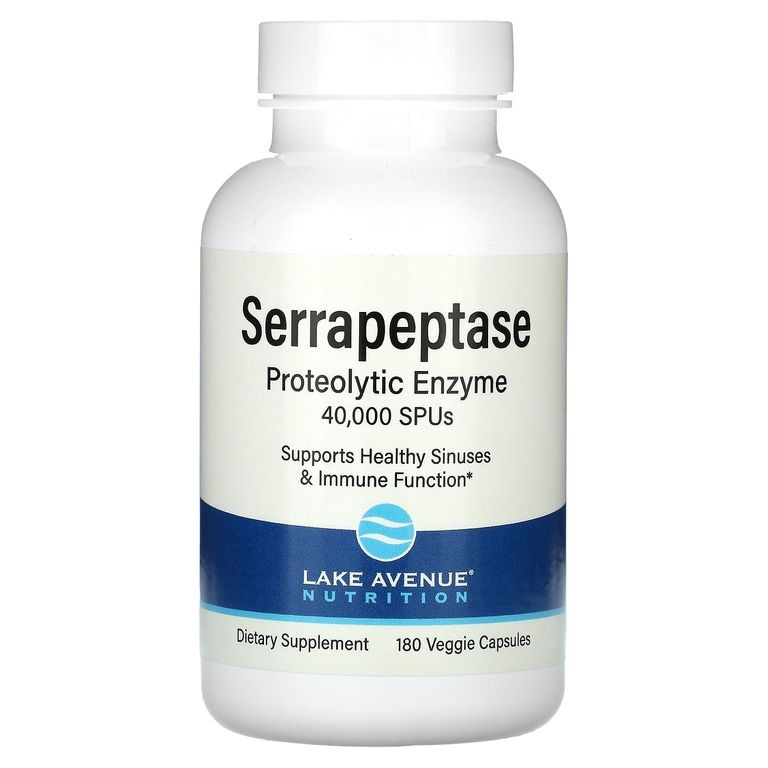 Lake Avenue, Серрапептаза, Serrapeptase 40 000SPUs, Proteolytic Enzyme, 180 капсул #1