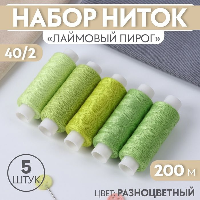 Набор ниток "Лаймовый пирог", 40/2, 200 м, 5 шт, цвет разноцветный  #1