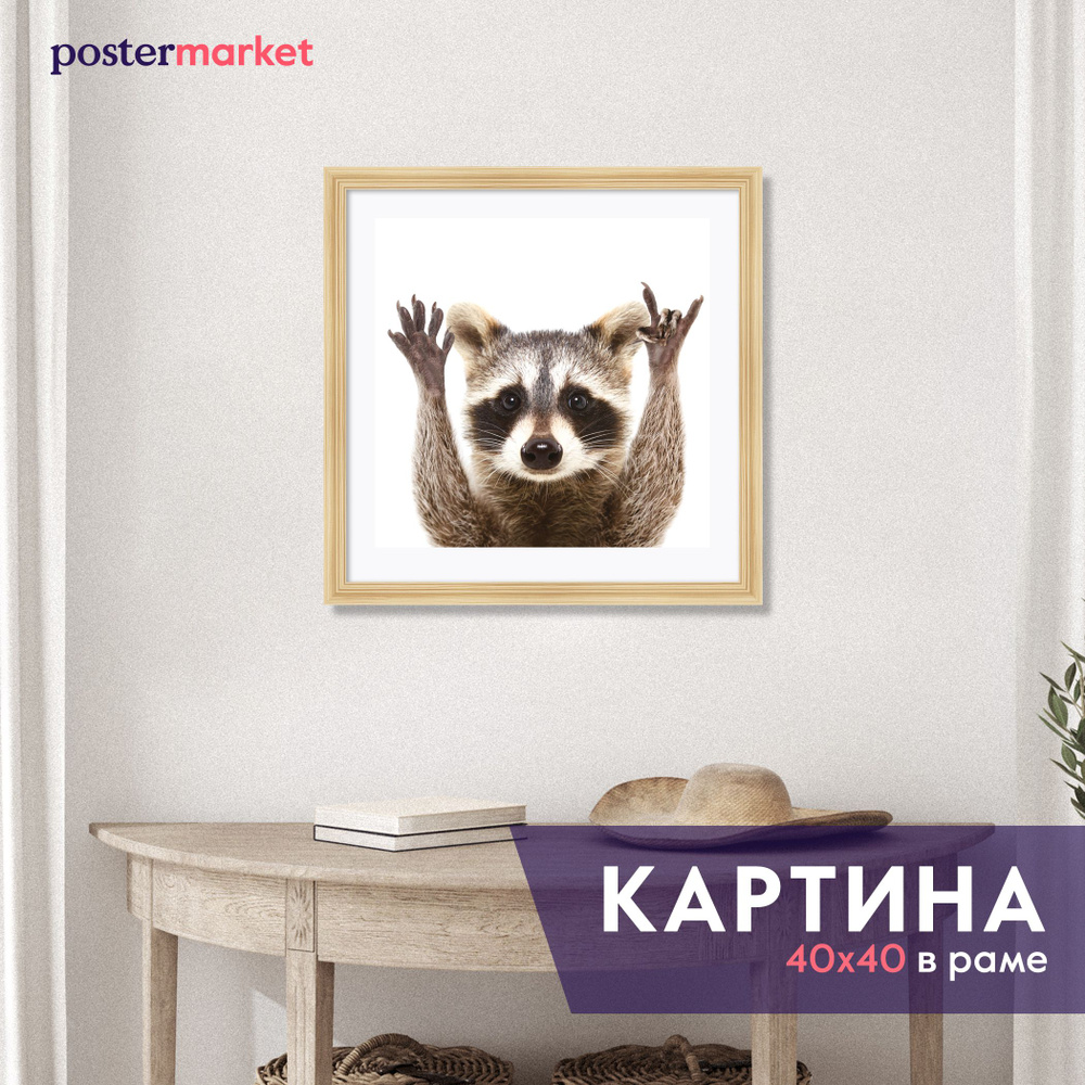 Картина в раме Postermarket "Енот", 40 х 40 см #1