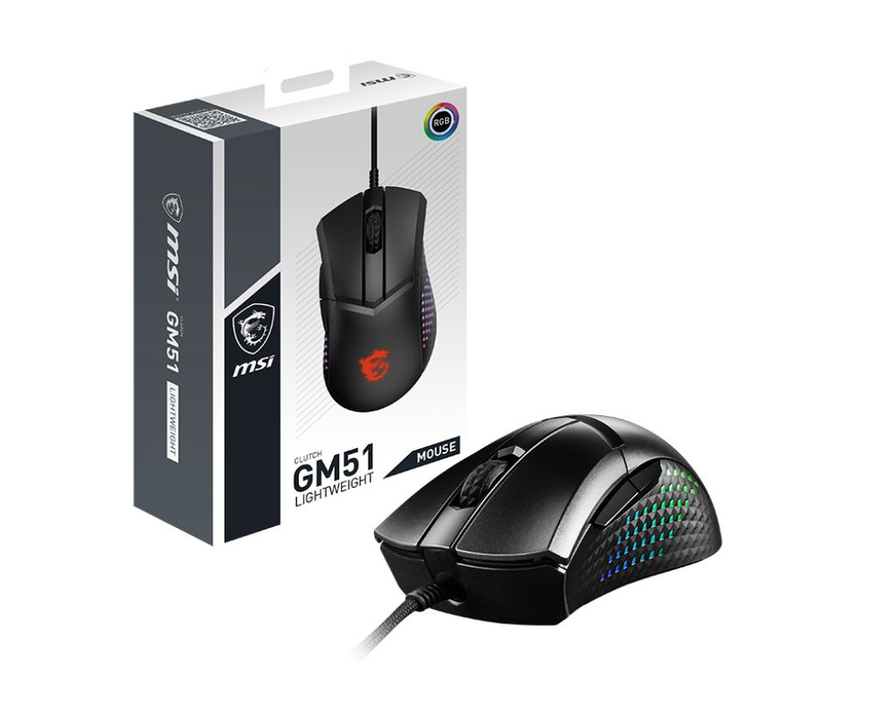 MSI Мышь MSI Clutch Clutch GM51 LIGHTWEIGHT RGB USB2.0 кабель 2м Вес 205г. Черный, черный  #1