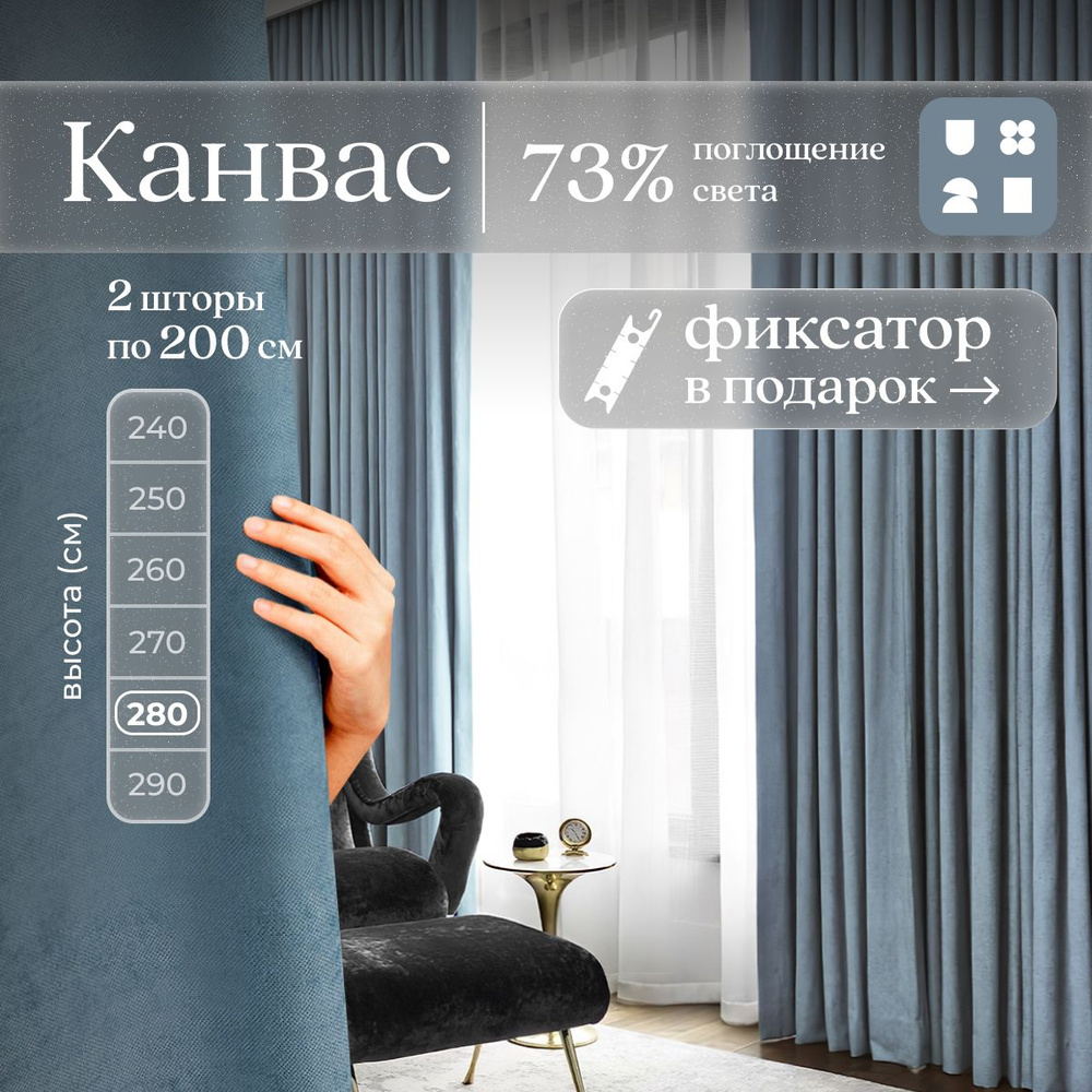 Комплект 2 шторы по 200 х 280 см для гостиной и спальни из плотного турецкого канваса, размер M: 400 #1