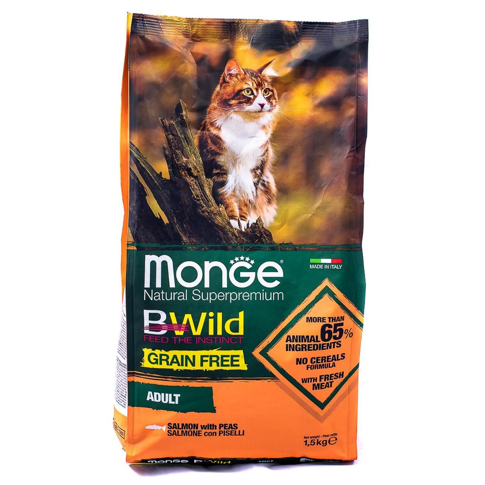 Сухой корм Monge Cat BWild GRAIN FREE для кошек, из лосося, беззерновой, 1,5 кг  #1