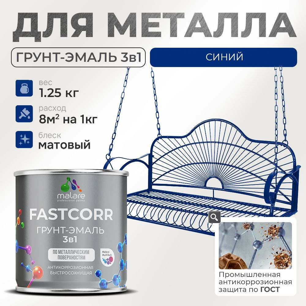 Грунт-эмаль по ржавчине 3 в 1 Malare FastCorr краска для металла, антикоррозионная износостойкая быстросохнущая #1