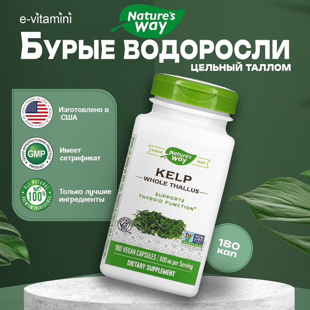 Kelp пищевая добавка Nature's Way, бурые водоросли 600 мг, 180 капсул  #1