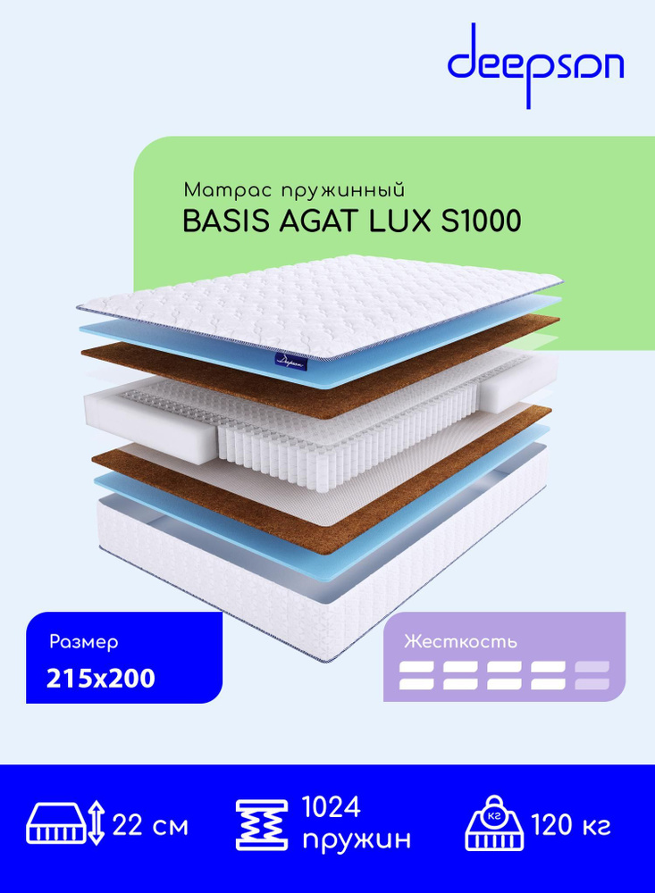 Deepson BASIS AGAT LUX S1000 выше средней жесткости, двуспальный, беспружинный, на кровать 215x200  #1