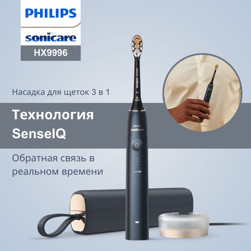 Набор электрических зубных щеток Sonicare, HX9996, Точная технология SenseIQ, темно-синий  #1