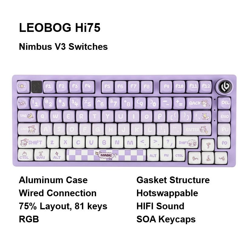 LEOBOG Игровая клавиатура проводная Hi75, Magic Bear, Nimbus V3 Switches, SOA Keycaps, Английская раскладка, #1