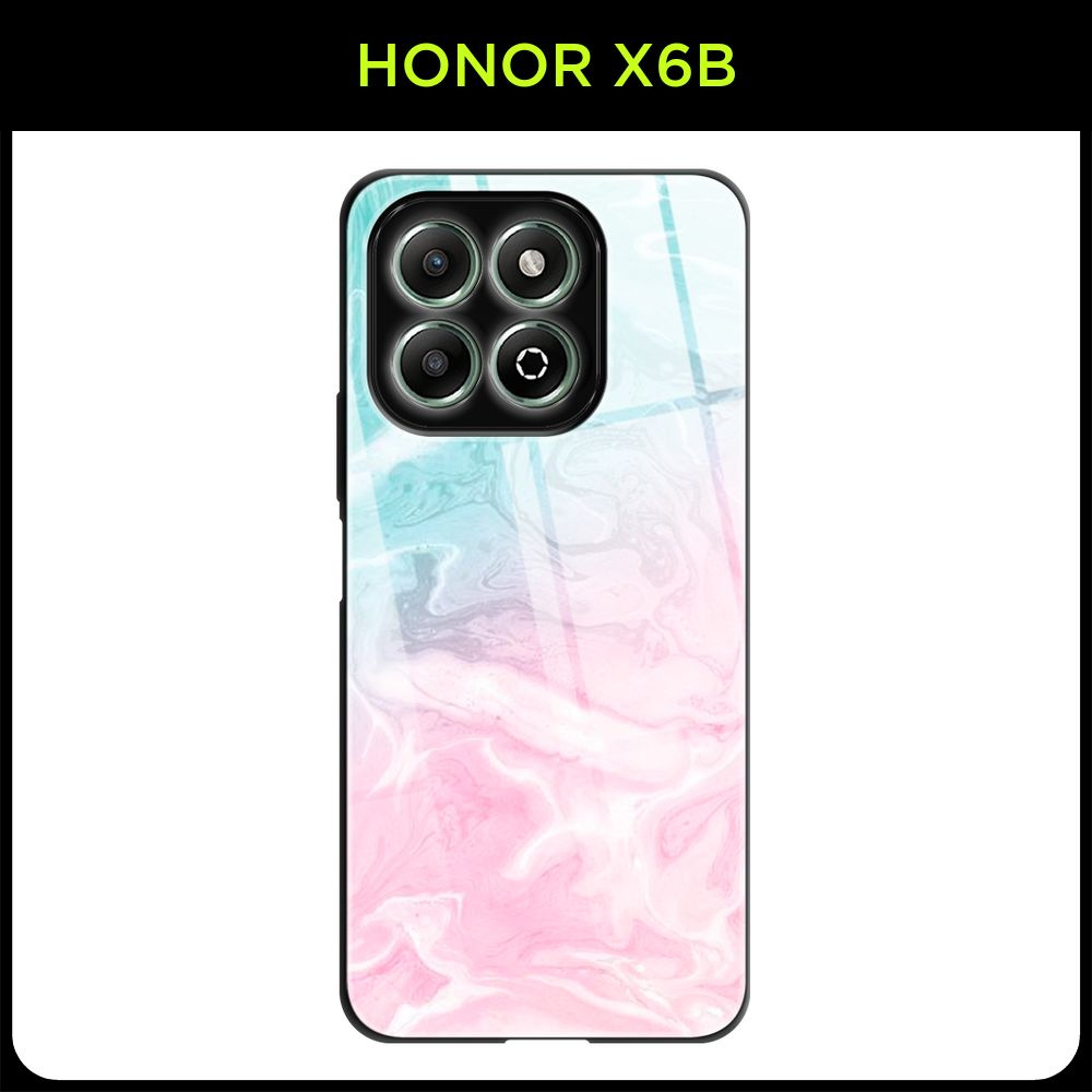 Стеклянный чехол на Honor X6b / Хонор Х6б с принтом "Бирюзово-розовая мраморная гладь"  #1