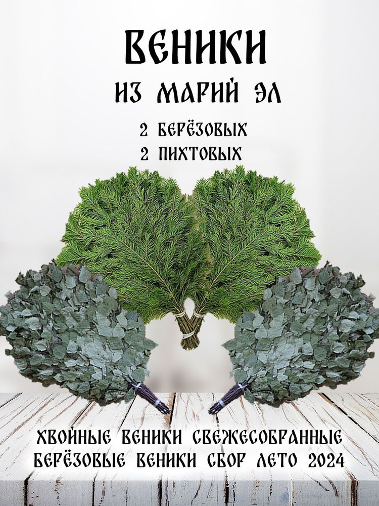 Береза Веник для бани Березовый, Пихтовый, 4 шт.  #1