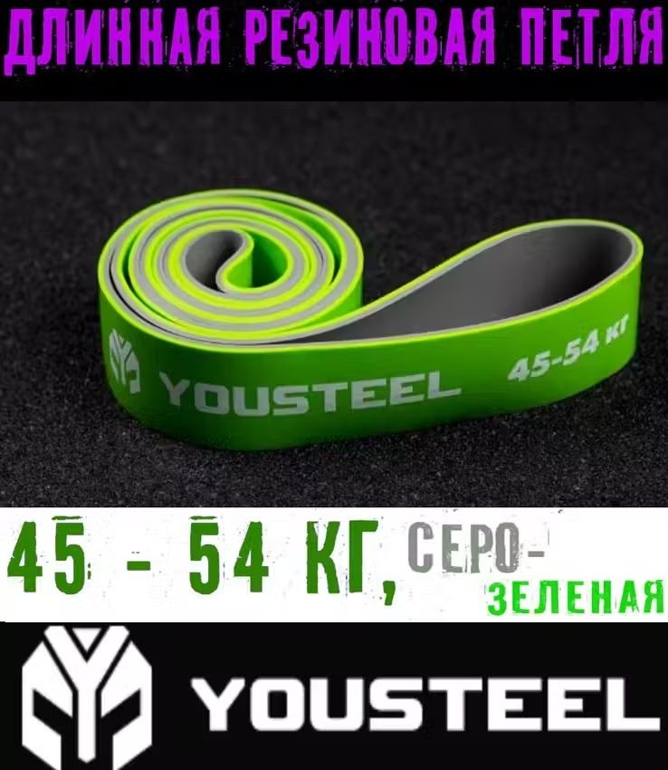 Длинная резиновая петля эспандер YOUSTEEL Strength Band двухцветная, снимаемая нагрузка 45 - 54 кг, Размер #1