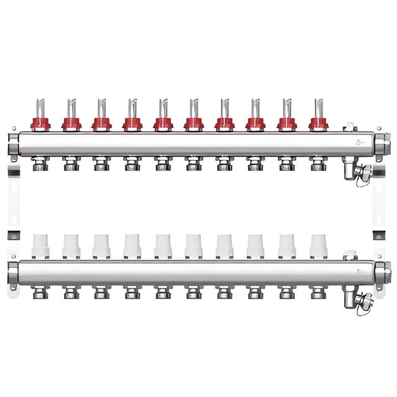 Коллектор для теплого пола STI 10 выходов (контура) с расходомерами, вход 1", выход 3/4"  #1
