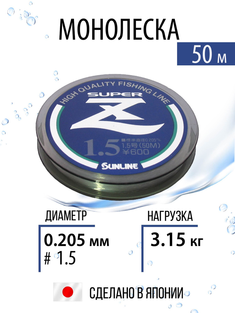 Леска для рыбалки монофильная Sunline SUPER Z #1.5/0.205mm 3.15kg 50m Clear прозрачная, зимняя. Япония #1