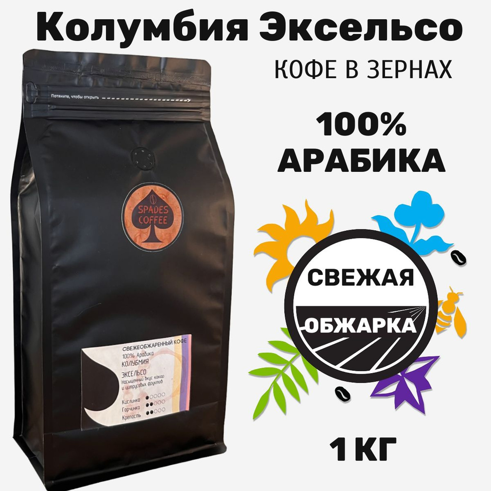 Кофе в зернах Колумбия Эксельсо, 100% Арабика, свежая обжарка, 1 кг, Spades-Coffee  #1