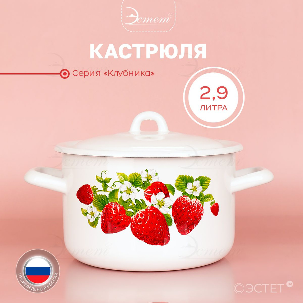 Кастрюля с крышкой 2.9 л "Эстет" эмалированная / кастрюля для индукционных плит  #1