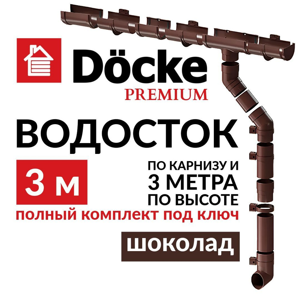 Водосточная система, Docke Premium, 3м/3м, RAL 8019, цвет шоколад, комплект.  #1